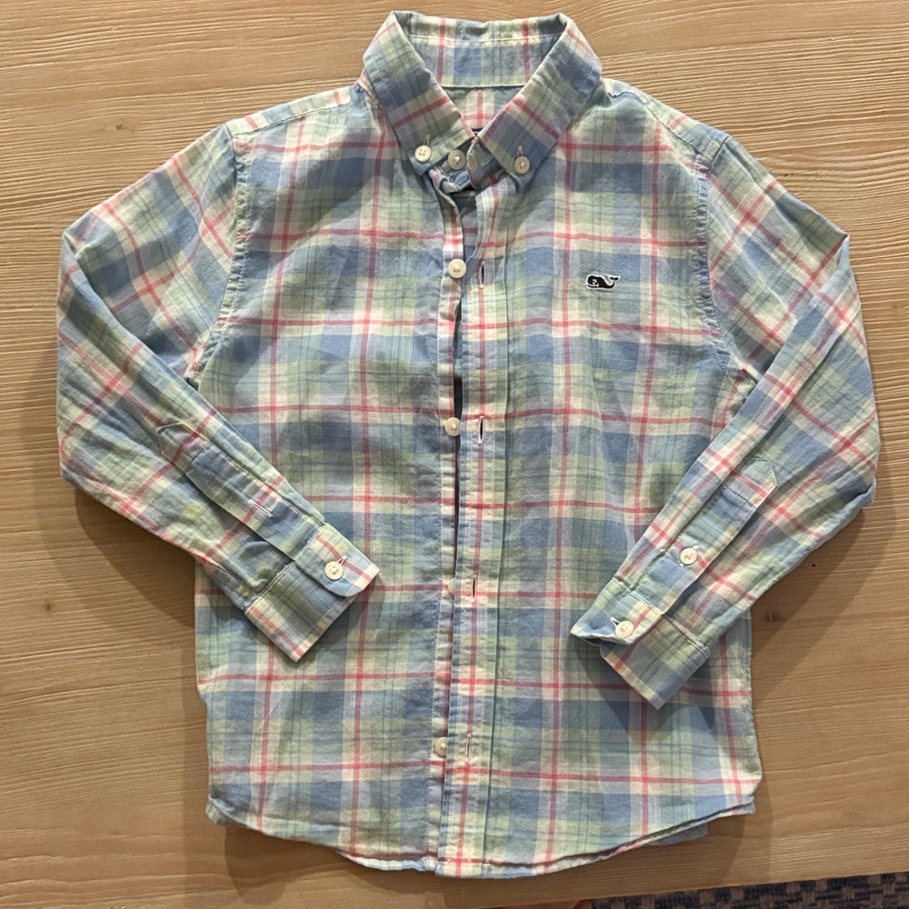 Vineyard Vines Kids Plaid Button Down Shirt - Blue, Green, Pink